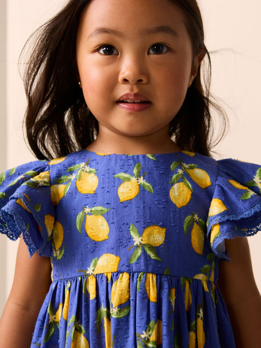 Blue Lemon Print Angel Sleeve Dress (3mths-8yrs) image 2