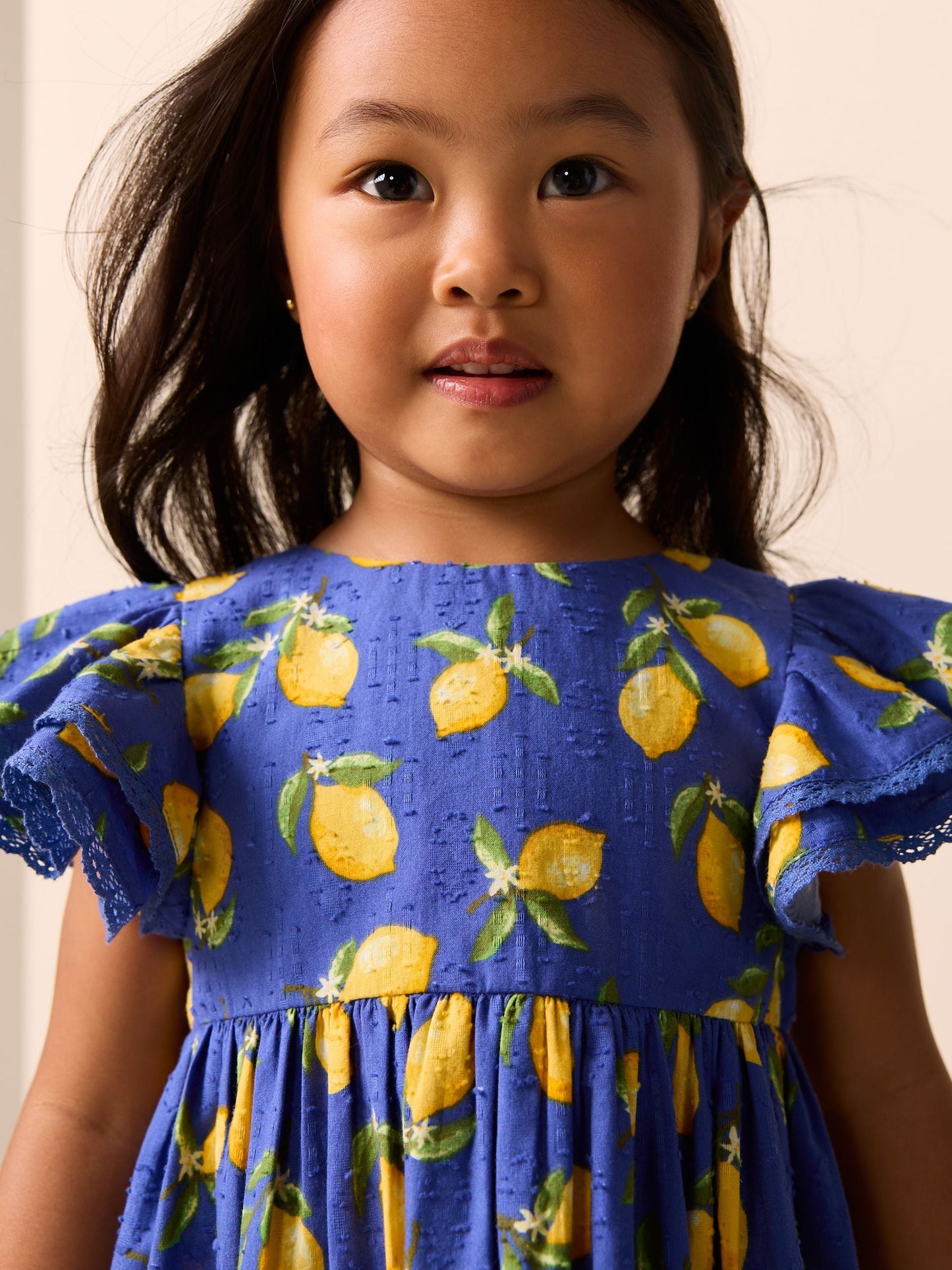 Blue Lemon Print Angel Sleeve Dress (3mths-8yrs) image 2