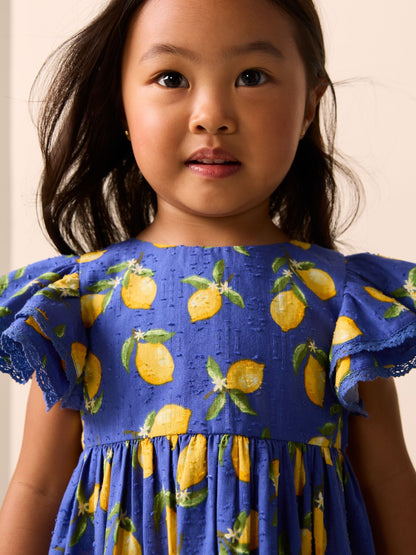 Blue Lemon Print Angel Sleeve Dress (3mths-8yrs) image 2