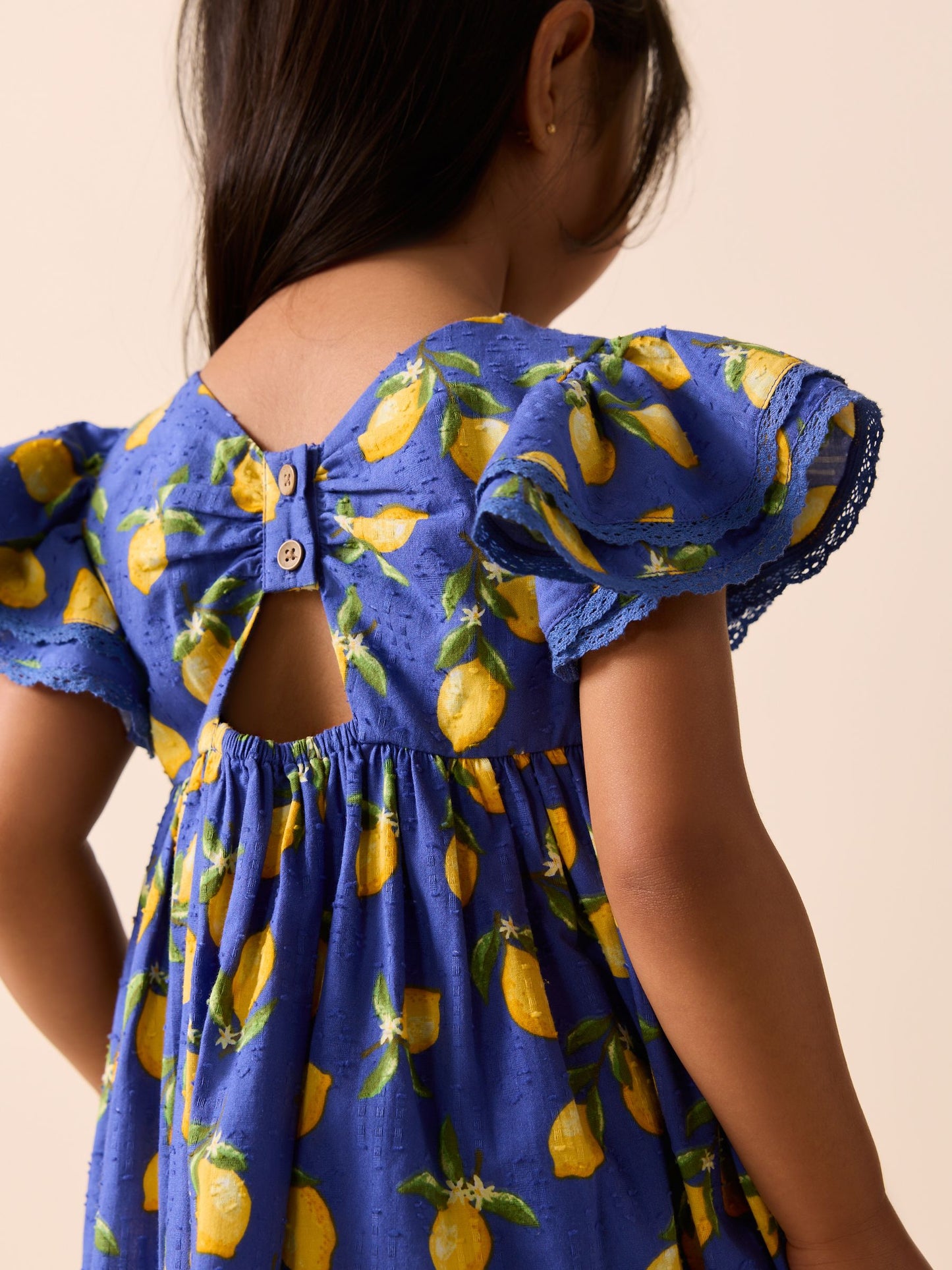 Blue Lemon Print Angel Sleeve Dress (3mths-8yrs) image 3
