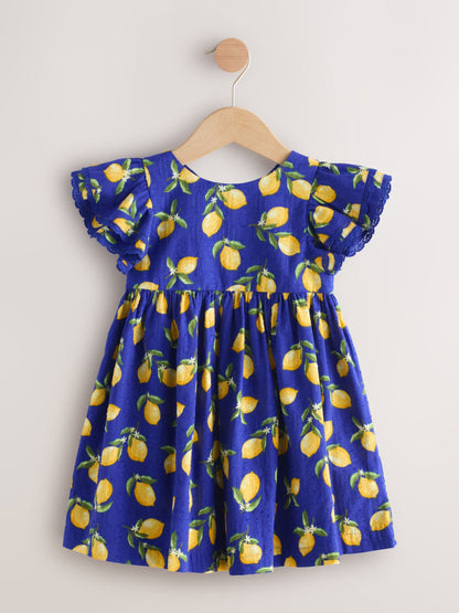 Blue Lemon Print Angel Sleeve Dress (3mths-8yrs) image 4