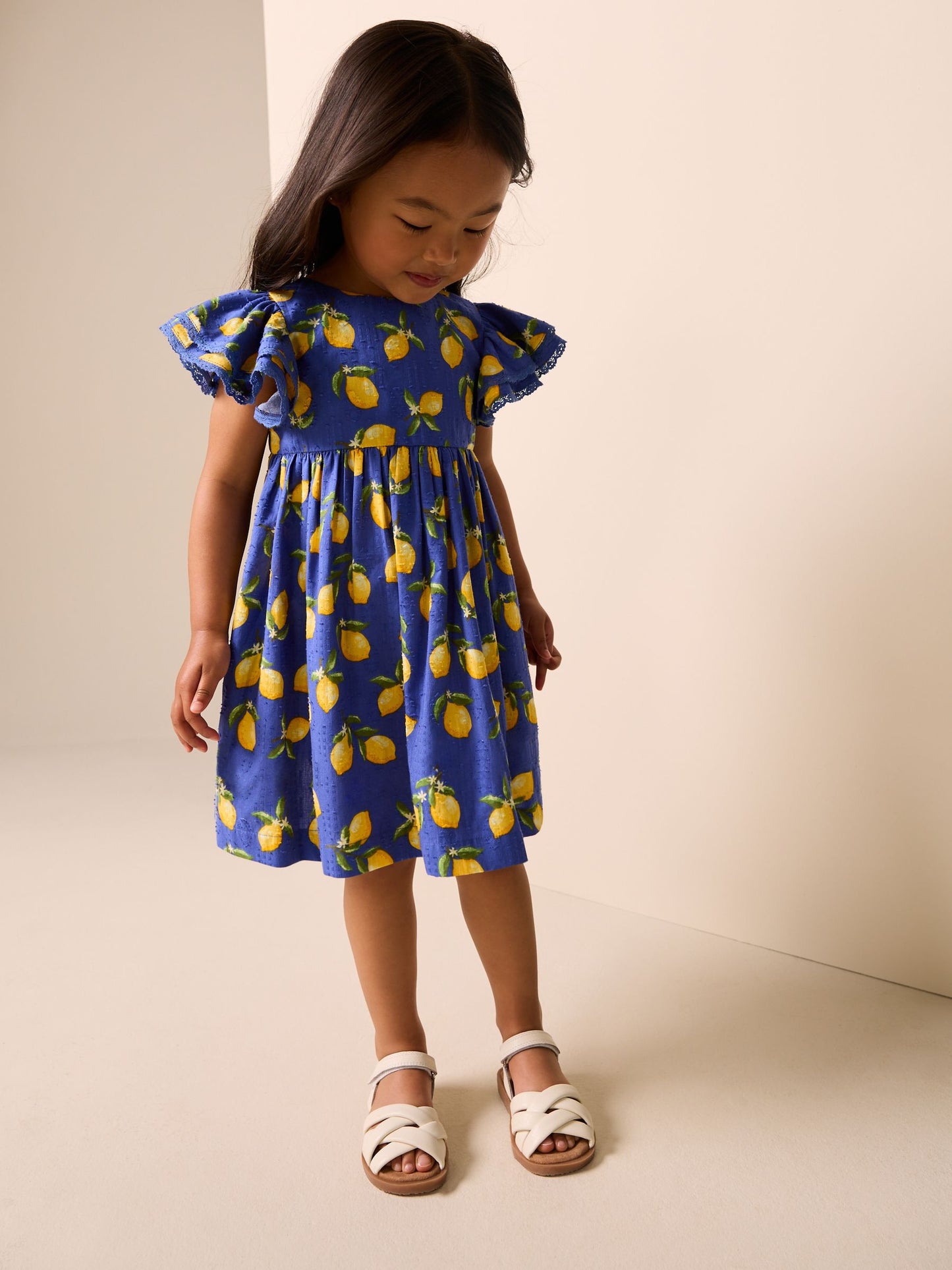 Blue Lemon Print Angel Sleeve Dress (3mths-8yrs) image 1