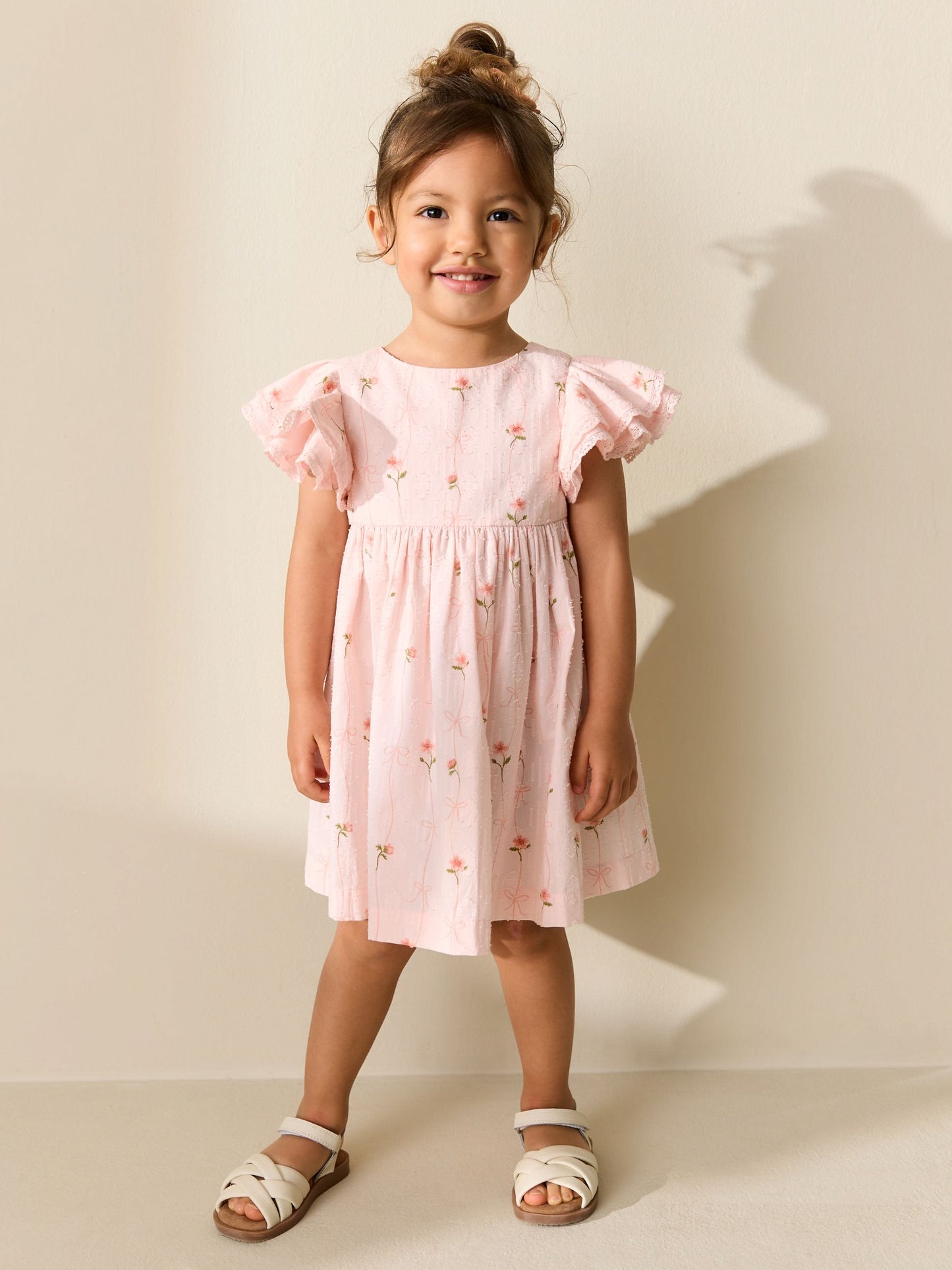 Pink Print Angel Sleeve Dress (3mths-8yrs) image 2