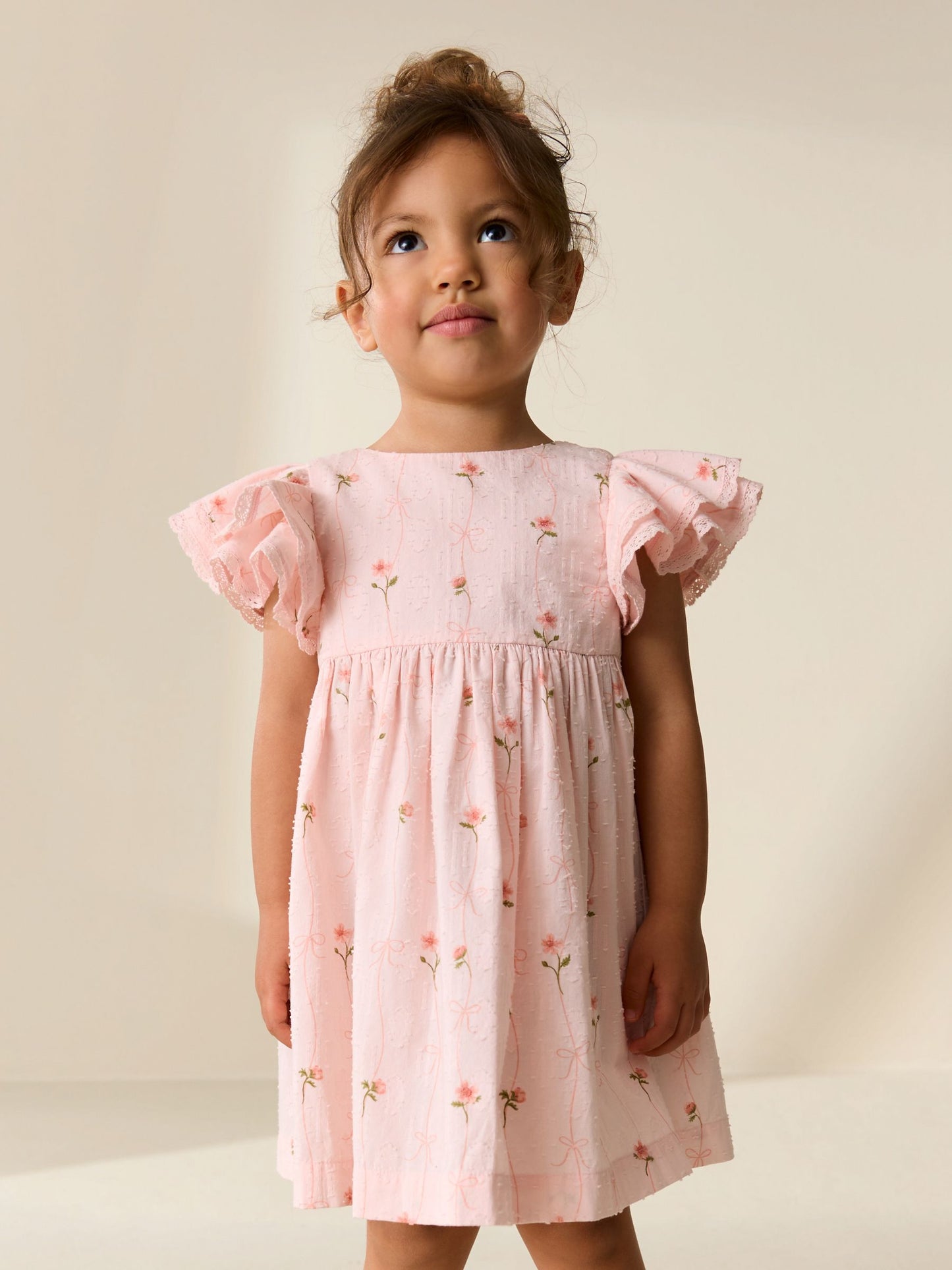 Pink Print Angel Sleeve Dress (3mths-8yrs) image 1