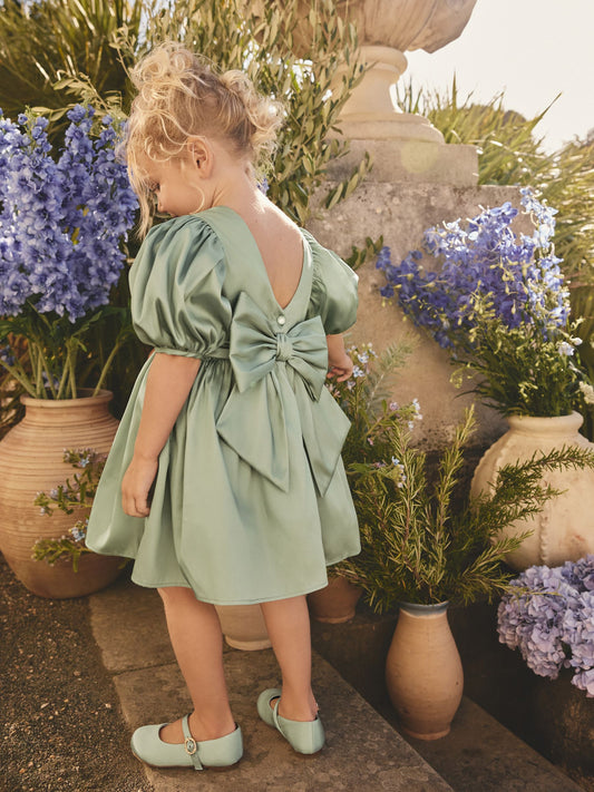 Sage Green Flower Girl Taffeta Bow Dress (3mths-8yrs) image 2