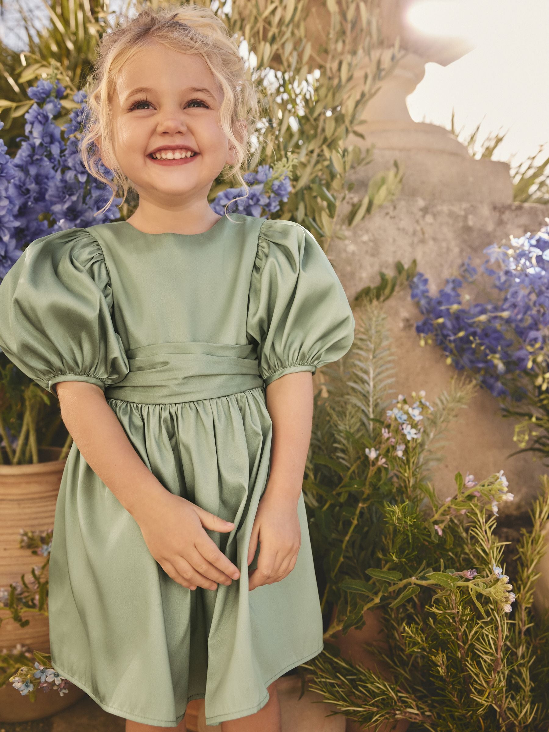 Sage Green Flower Girl Taffeta Bow Dress (3mths-8yrs) image 3