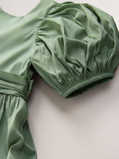 Sage Green Flower Girl Taffeta Bow Dress (3mths-8yrs) image 8