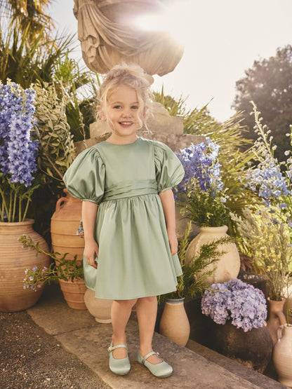 Sage Green Flower Girl Taffeta Bow Dress (3mths-8yrs) image 1