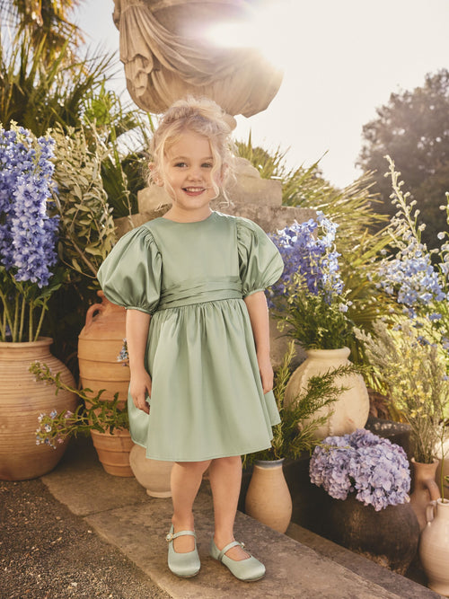 Sage Green Flower Girl Taffeta Bow Dress (3mths-8yrs) image 1