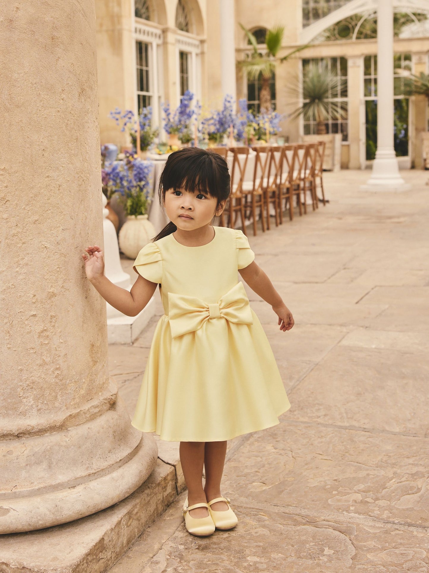 Butter Yellow Flower Girls Bow Front Dress (3mths-10yrs) image 1