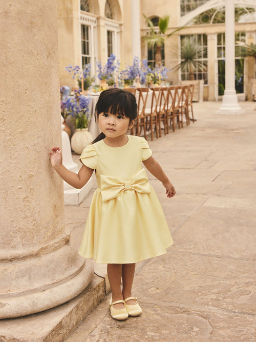 Butter Yellow Flower Girls Bow Front Dress (3mths-10yrs) image 1