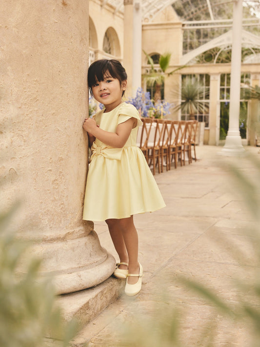 Butter Yellow Flower Girls Bow Front Dress (3mths-10yrs) image 2