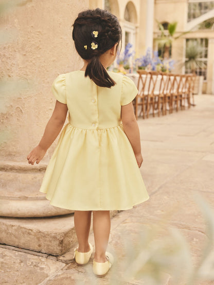 Butter Yellow Flower Girls Bow Front Dress (3mths-10yrs) image 3