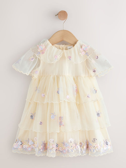 Dsiney Kidz - Cream Embroidered Mesh Dress (3mths-7yrs) image 1