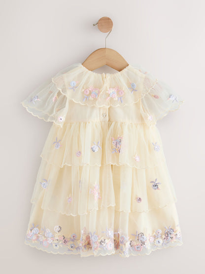Cream Embroidered Mesh Dress (3mths-7yrs) image 2