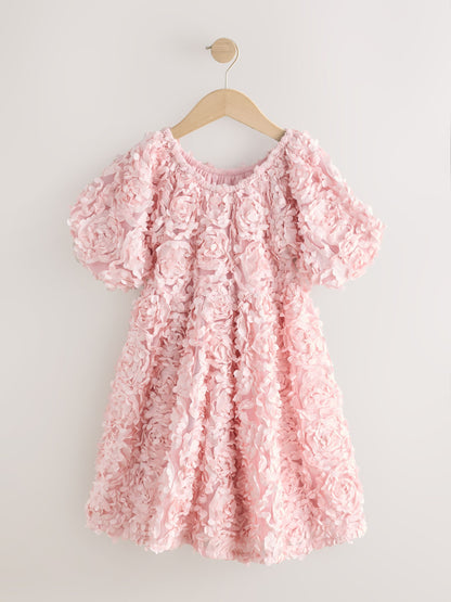Pink 3D Floral Occasion Dress (3-14yrs) image 5