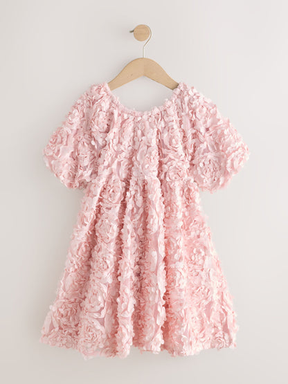 Pink 3D Floral Occasion Dress (3-14yrs) image 6
