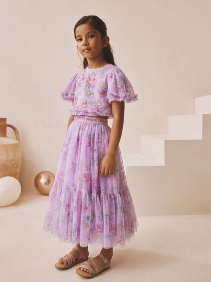 Dsiney Kidz - Lilac Purple Floral Embellished Top and Skirt Lehenga Set (3-16yrs) image 1