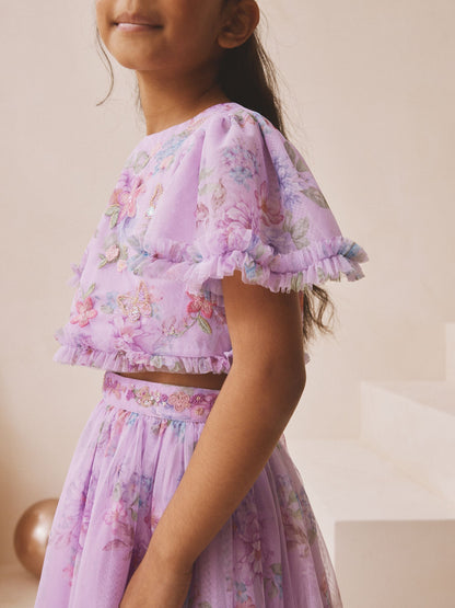 Dsiney Kidz - Lilac Purple Floral Embellished Top and Skirt Lehenga Set (3-16yrs) image 3