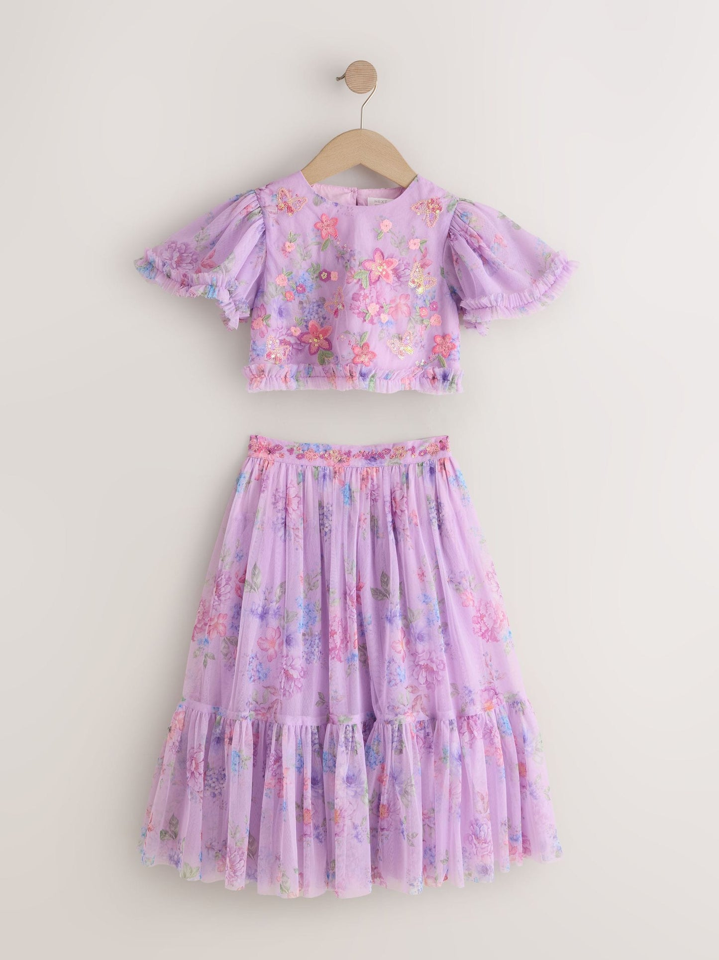 Dsiney Kidz - Lilac Purple Floral Embellished Top and Skirt Lehenga Set (3-16yrs) image 4