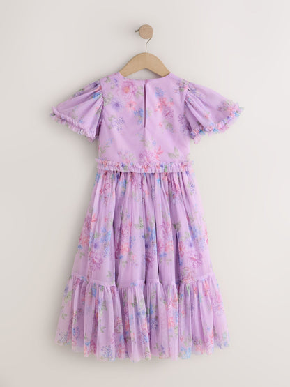 Dsiney Kidz - Lilac Purple Floral Embellished Top and Skirt Lehenga Set (3-16yrs) image 6