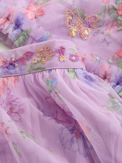 Dsiney Kidz - Lilac Purple Floral Embellished Top and Skirt Lehenga Set (3-16yrs) image 8