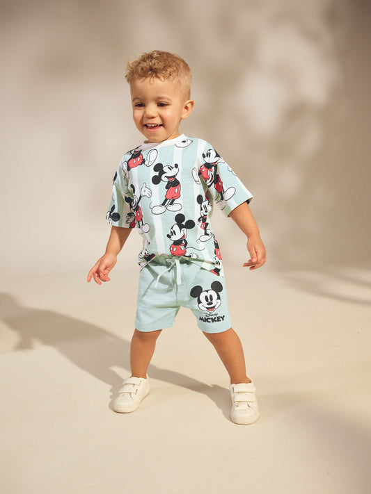 Sage Green Mickey Mouse T-Shirt and Shorts Set (3mths-8yrs) image 1