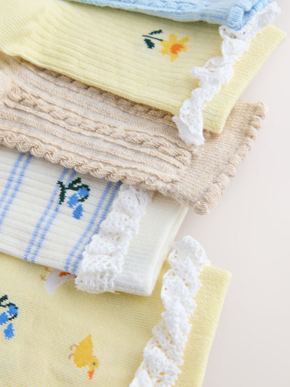 Blue/Yellow Cotton Rich Ruffle Ankle Socks 5 Pack image 2