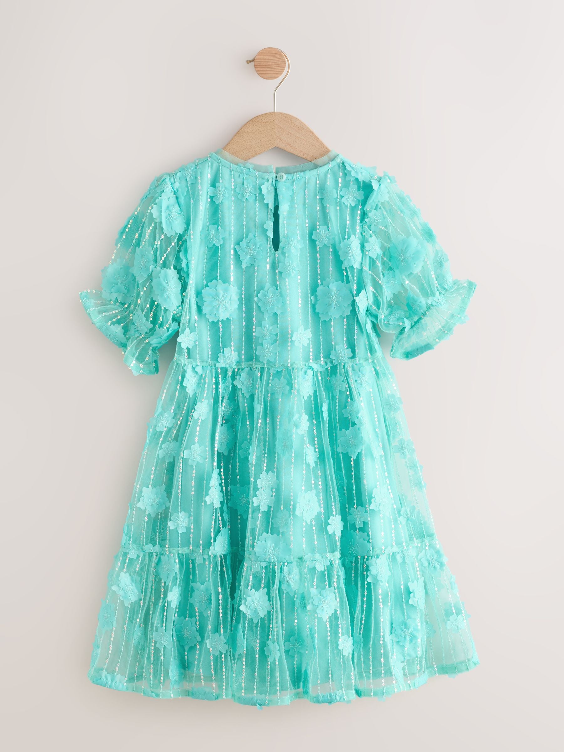 Teal Blue Mesh Flower Sequin Party Dress (3-16yrs) image 6