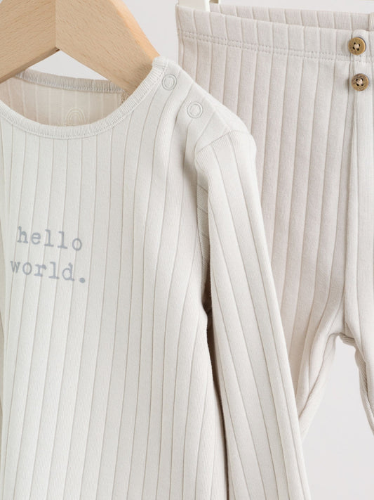 Grey Hello World Top and Leggings Baby Set (0-18mths) image 3