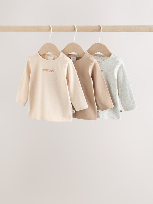 Neutral/Grey Long Sleeve Baby T-Shirts 3 Pack (0mths-2yrs) image 1