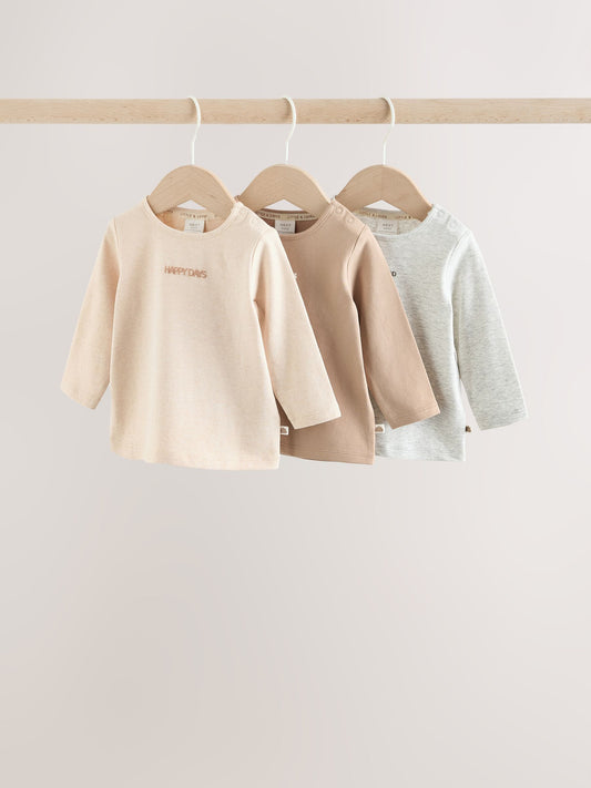 Neutral/Grey Long Sleeve Baby T-Shirts 3 Pack (0mths-2yrs) image 1