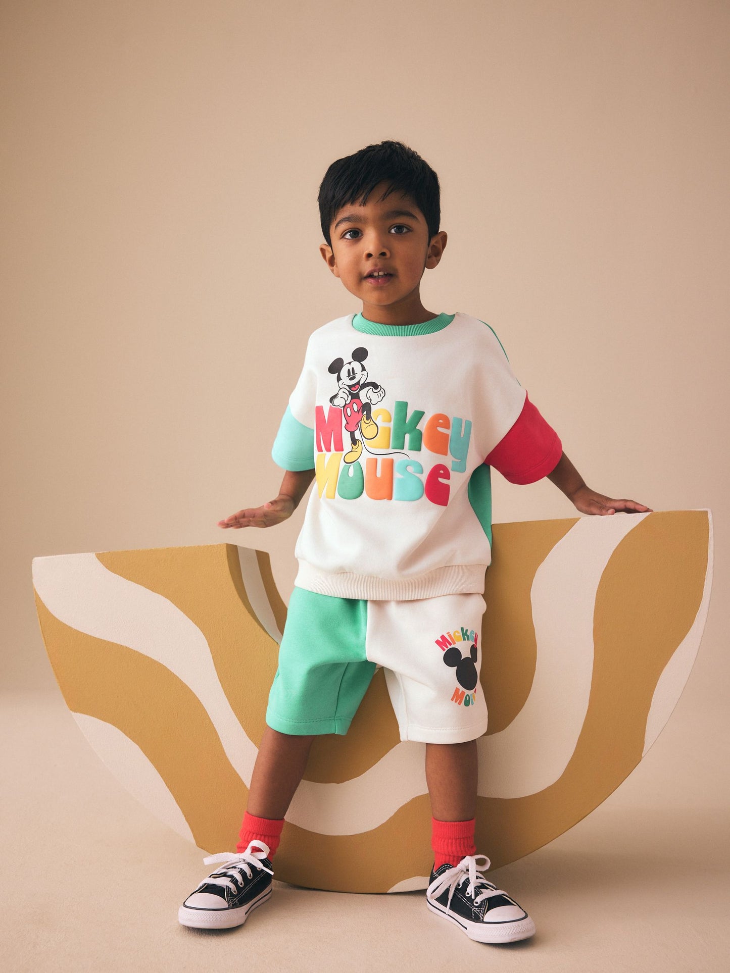 Colour Block Mickey Short Sleeve Crew and Shorts Set (3mths-8yrs) image 1