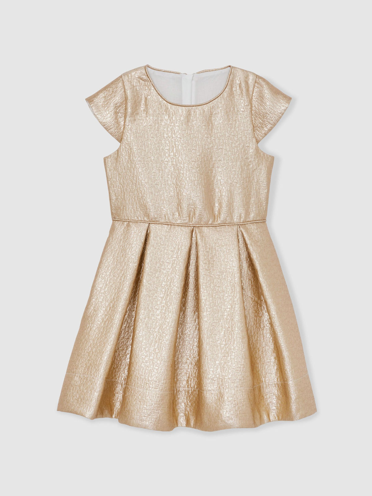 Reiss Gold Nia 13-14 yrs Textured Metallic Pleated Dress - image 1
