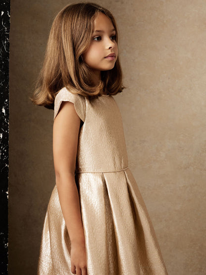 Reiss Gold Nia 13-14 yrs Textured Metallic Pleated Dress - image 4