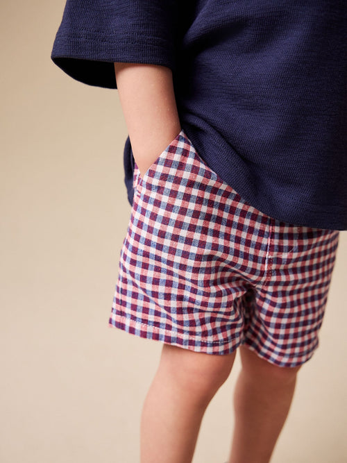 Red/Blue/White Gingham Linen Blend Chino Shorts (3mths-7yrs) image 1