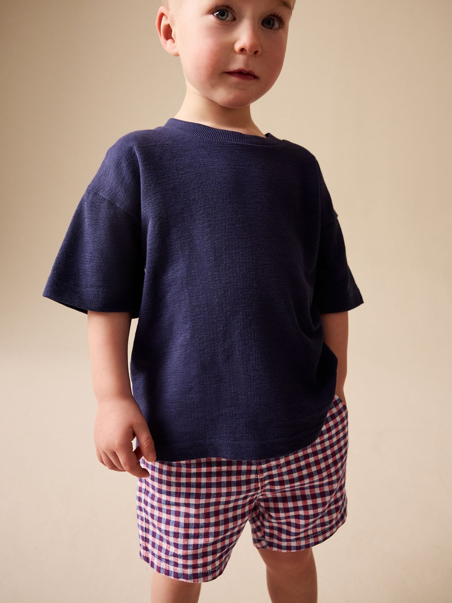 Red/Blue/White Gingham Linen Blend Chino Shorts (3mths-7yrs) image 2