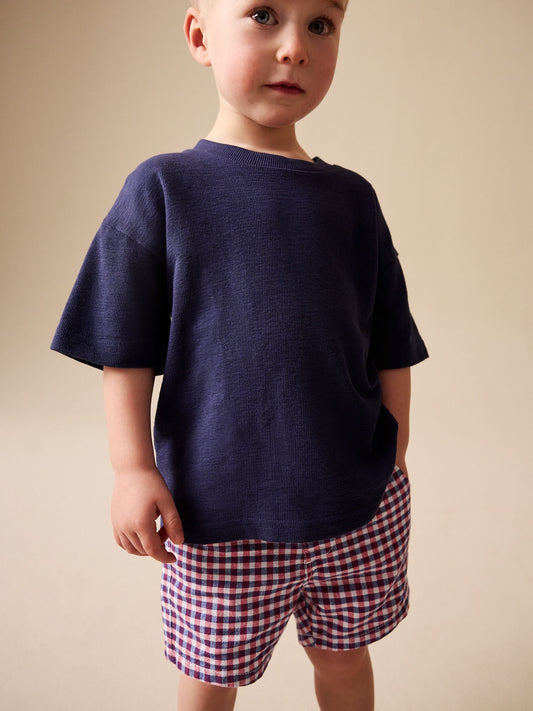 Red/Blue/White Gingham Linen Blend Chino Shorts (3mths-7yrs) image 2
