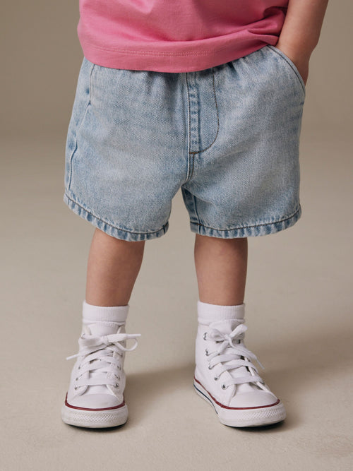 Light Blue Pull On Loose Denim Shorts (3mths-7yrs) image 1