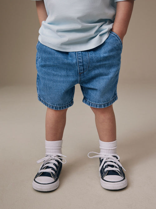 Mid Blue Pull On Loose Denim Shorts (3mths-7yrs) image 1