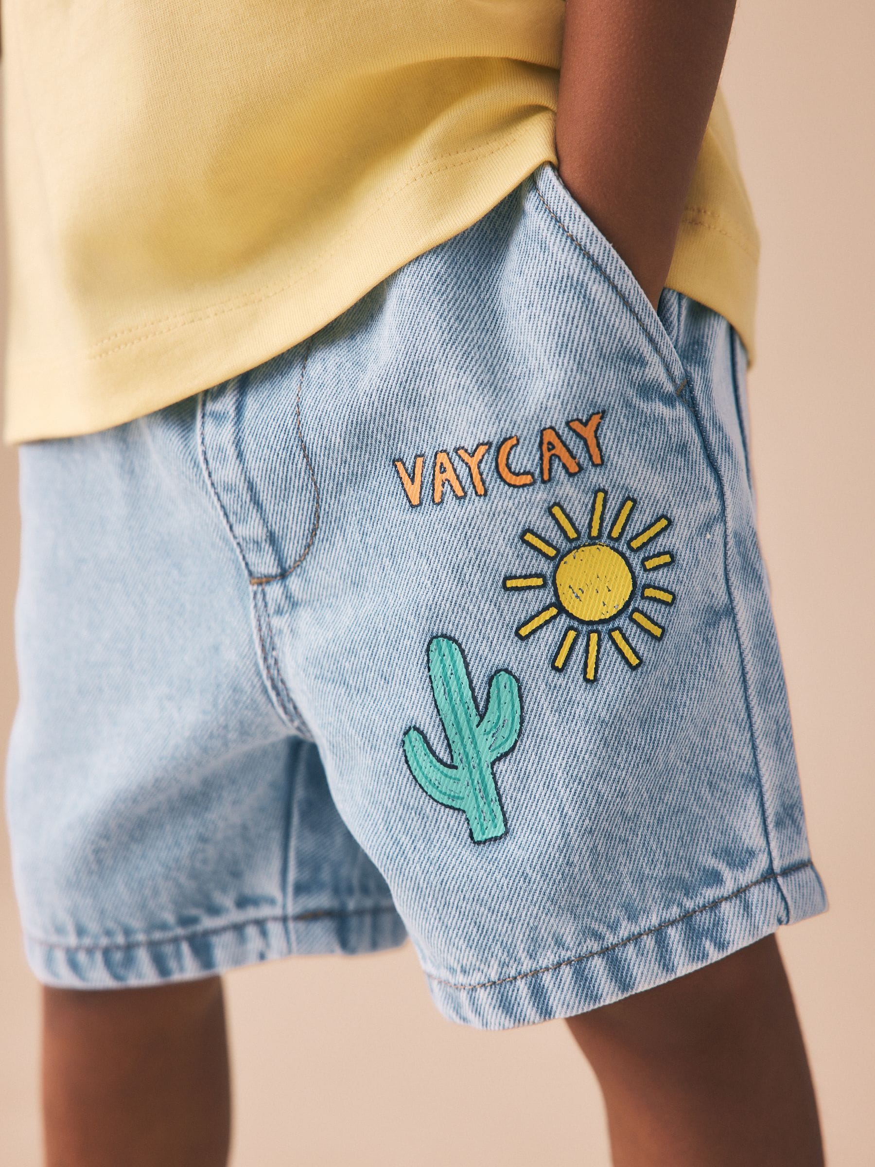 Light Blue Printed Pull On Loose Denim Shorts (3mths-7yrs) image 4
