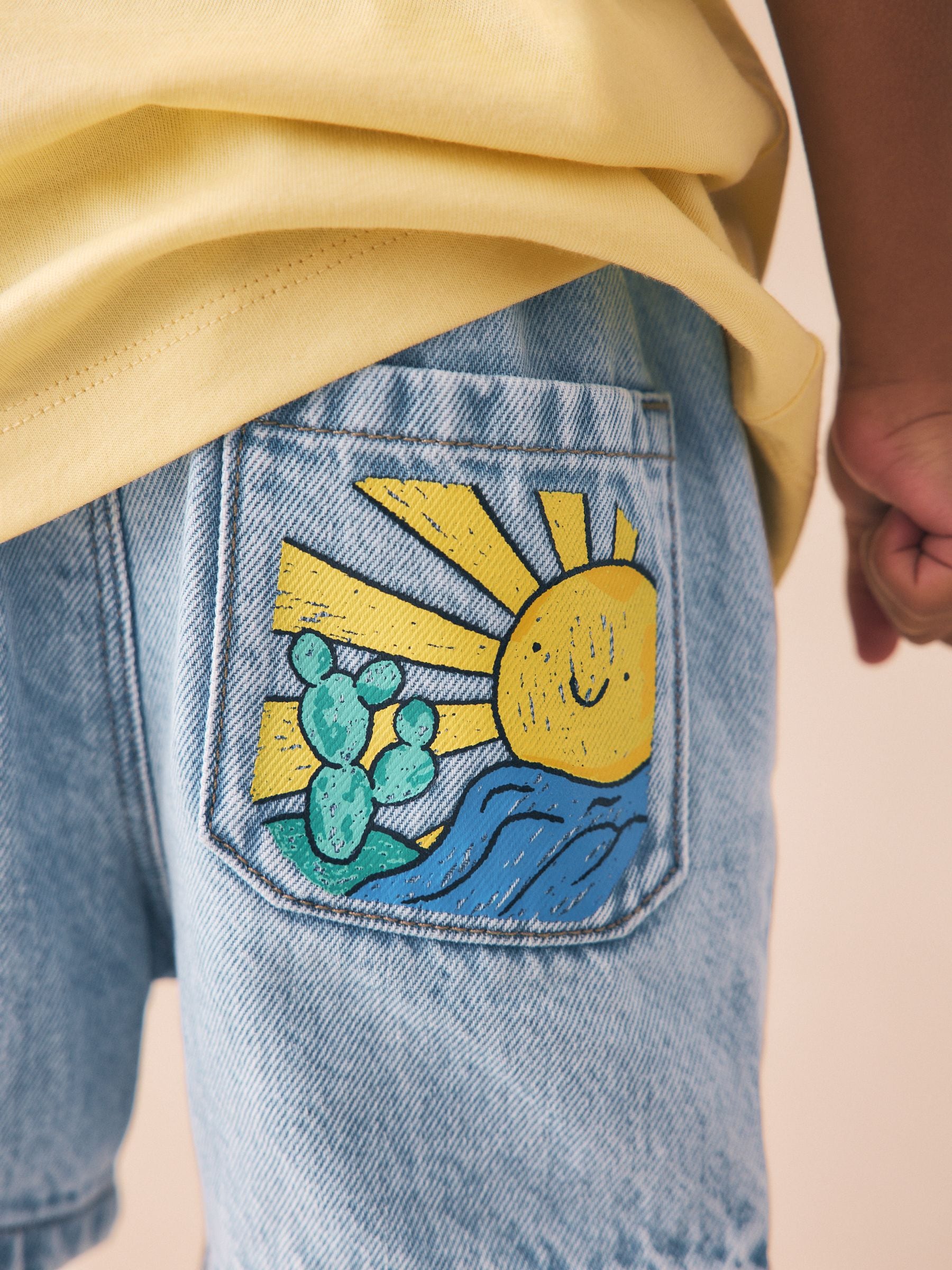 Light Blue Printed Pull On Loose Denim Shorts (3mths-7yrs) image 5