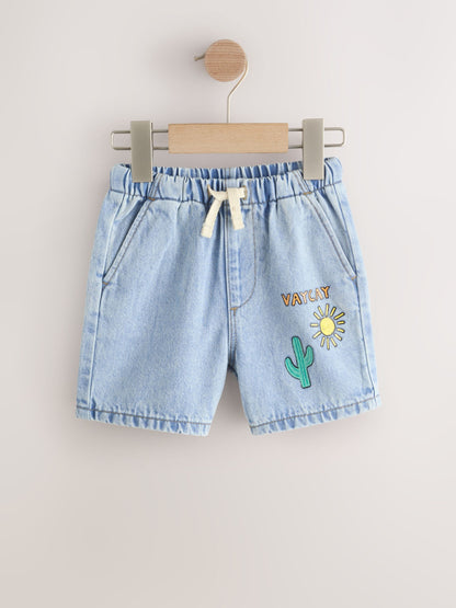 Light Blue Printed Pull On Loose Denim Shorts (3mths-7yrs) image 6