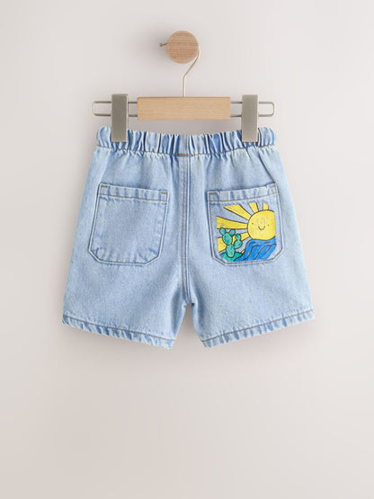 Light Blue Printed Pull On Loose Denim Shorts (3mths-7yrs) image 7