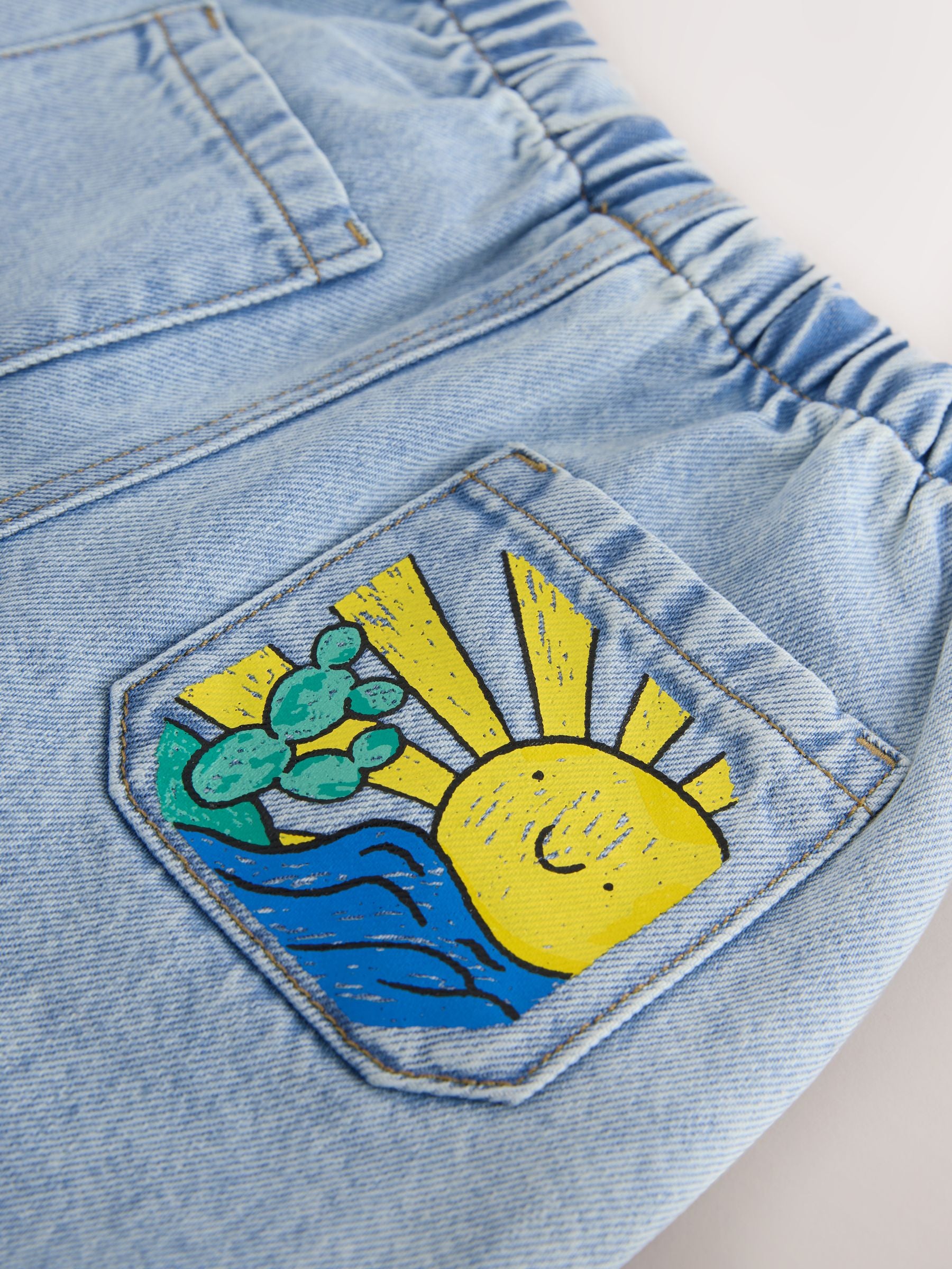 Light Blue Printed Pull On Loose Denim Shorts (3mths-7yrs) image 8