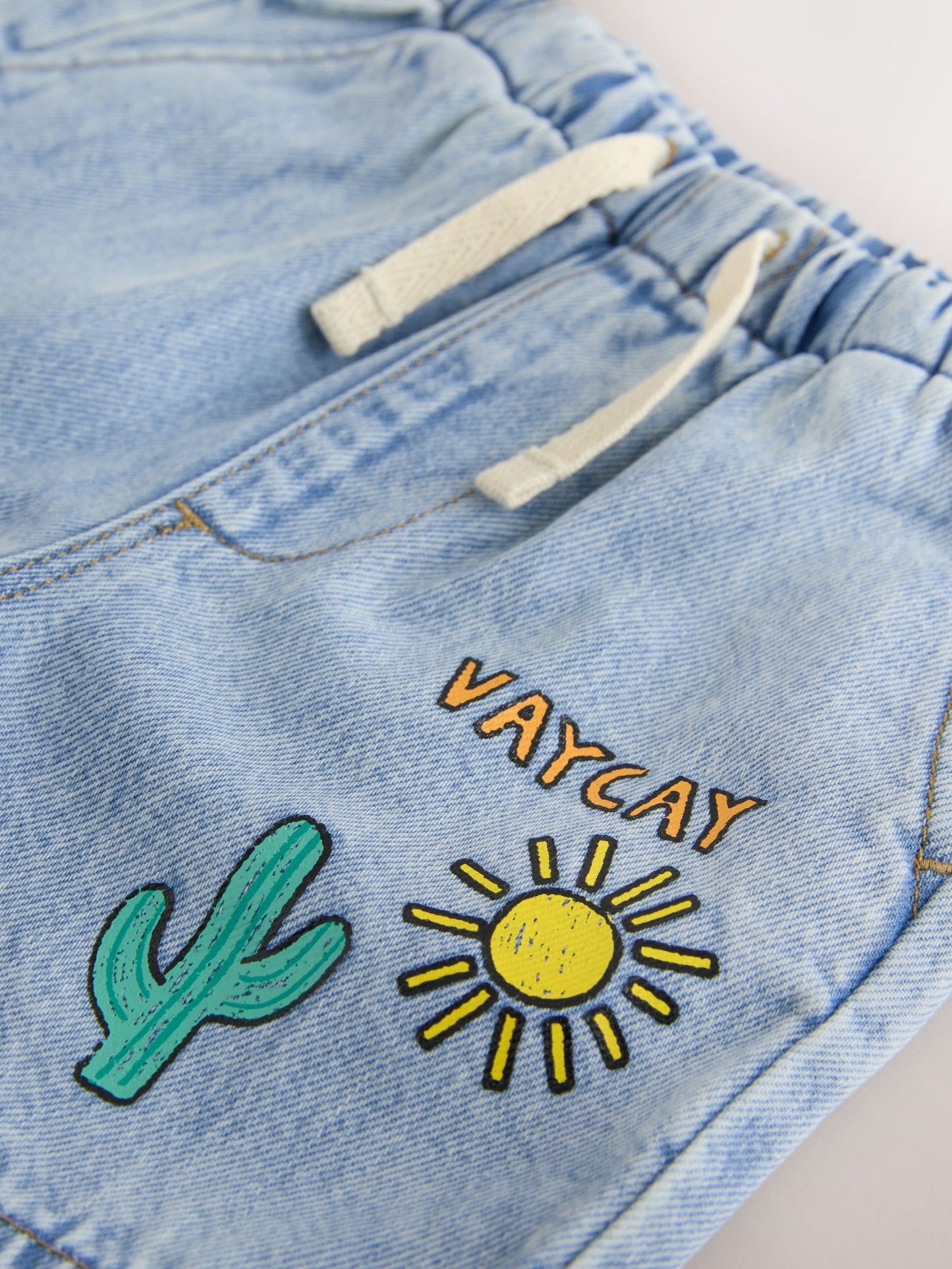 Light Blue Printed Pull On Loose Denim Shorts (3mths-7yrs) image 9