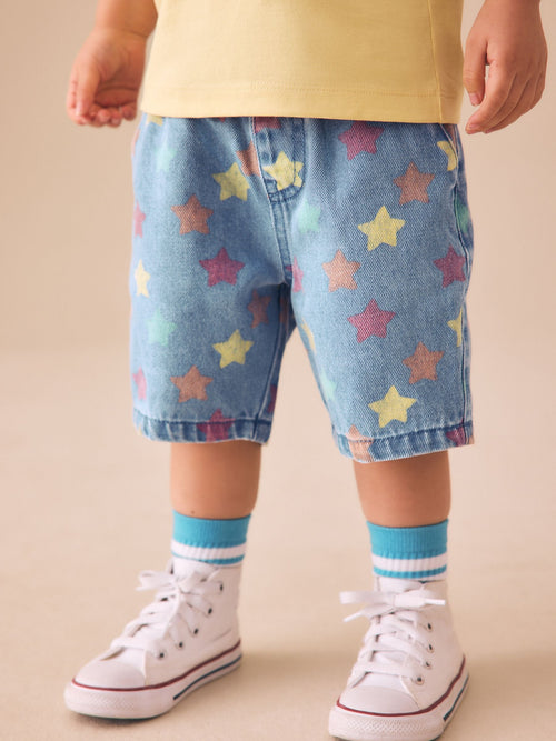 Mid Blue Denim Star Pull On Loose Denim Shorts (3mths-7yrs) image 1