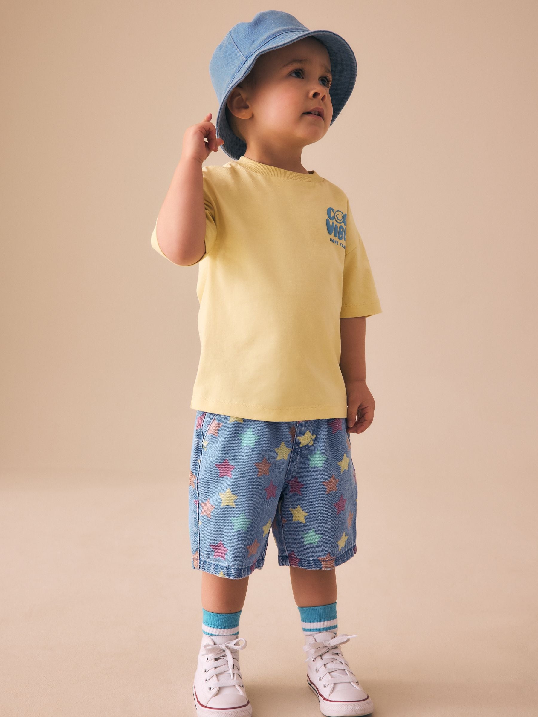 Dsiney Kidz - Mid Blue Denim Star Pull On Loose Denim Shorts (3mths-7yrs) image 2