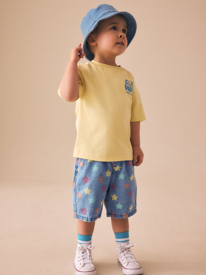 Dsiney Kidz - Mid Blue Denim Star Pull On Loose Denim Shorts (3mths-7yrs) image 2