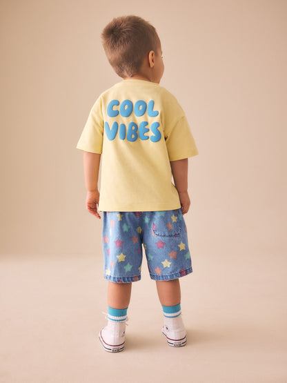 Dsiney Kidz - Mid Blue Denim Star Pull On Loose Denim Shorts (3mths-7yrs) image 3